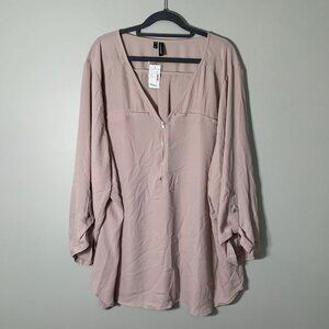 NEW‎ Maurices lightweight roll tab sleeve quarter zip v-neck blouse shirt top